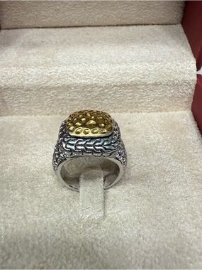 DESIGNER INSPIRED TWO TONE PALU HAMMERED RING 18KGE  SZ. 7